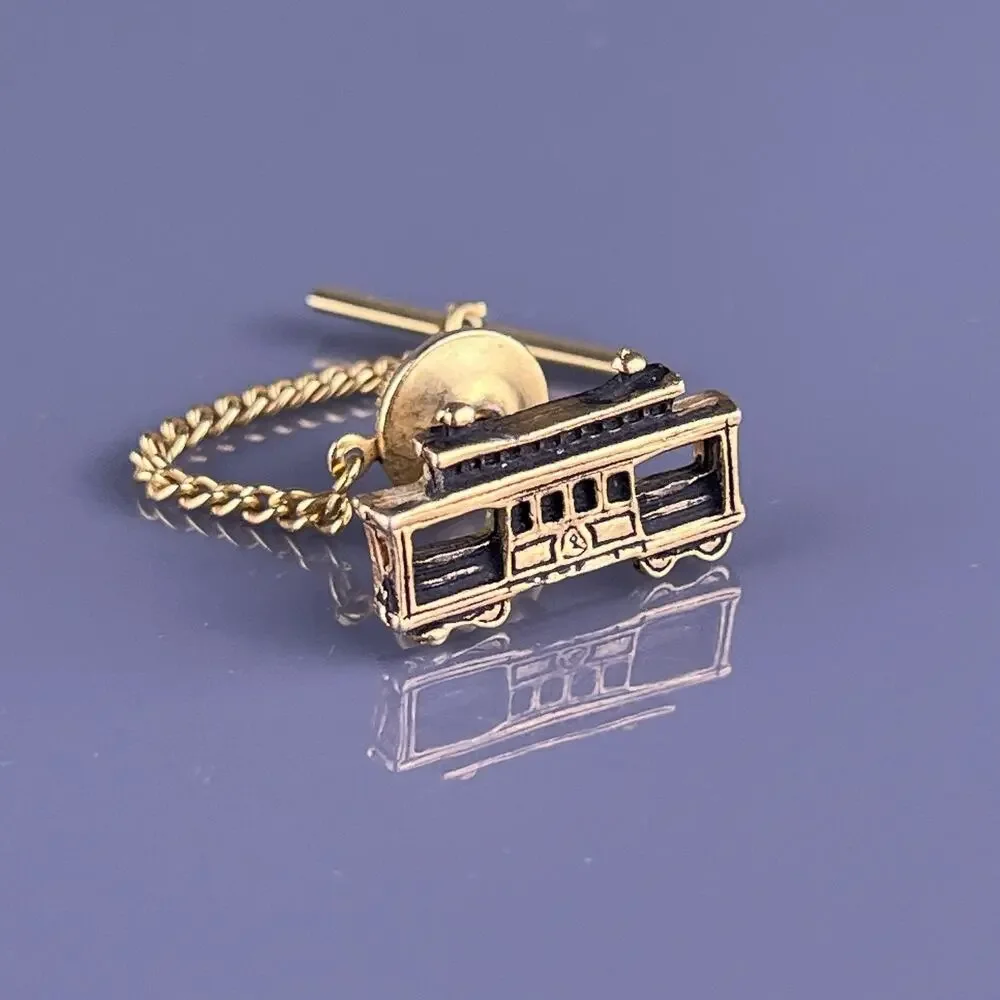 Train Passenger Car Tie Tack Lapel Pin Gold Tone Railroad Generic Vintage